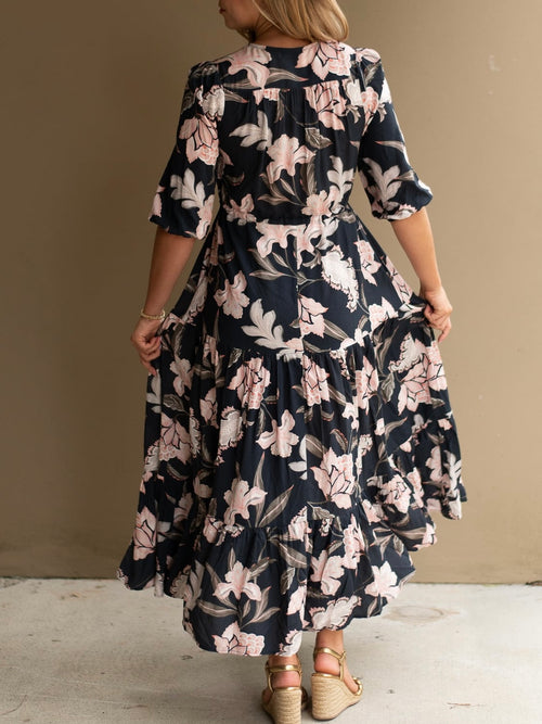 Venice Floral Selma Dress- Navy