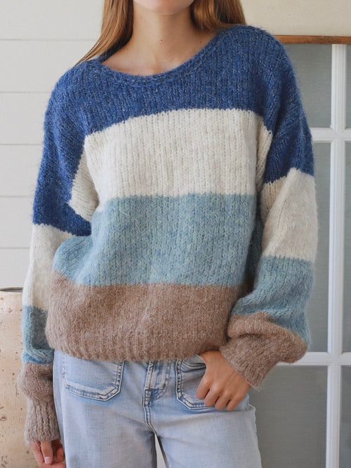 Charlotte Stripe Knit Jumper- Blue/Cream