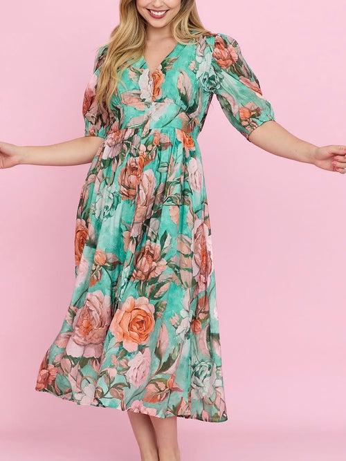 Rose Button Midi Dress