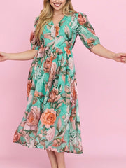 Rose Button Midi Dress