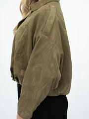 Faux Suede Zip Jacket- Olive