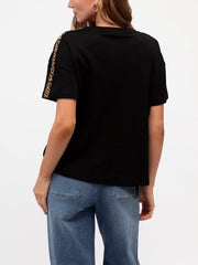 Leopard Trim Tuck Tee- Black