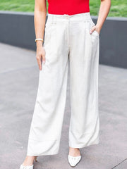 Pleated Wide Leg Pants- Beige