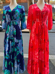 Selma Hydrangea Dress- Red