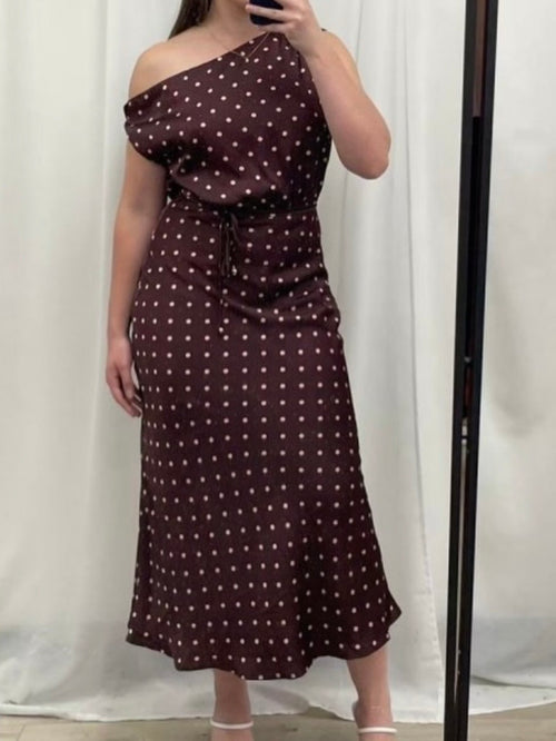 Miley Satin Dress- Choc Polka Dot