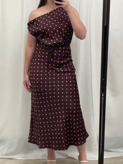 Miley Satin Dress- Choc Polka Dot