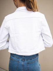 Fray Hem Crop Denim Jacket- White