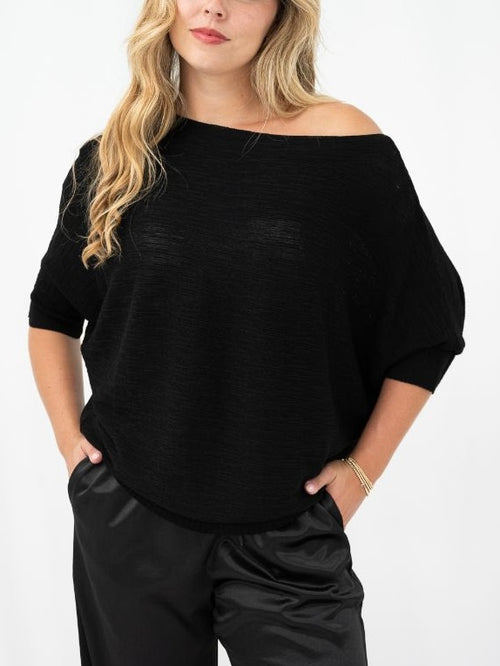 Boat Neck Textured Knit- Black