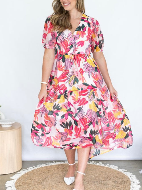 Selma Flora Dress- Pink