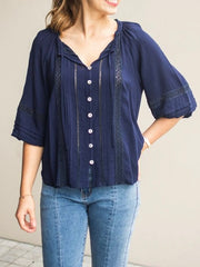 Pagot Lace Blouse- Navy