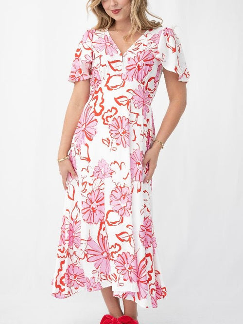 Floral Kivari Neck Midi Dress