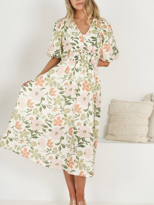 Peach Blossom Midi Dress