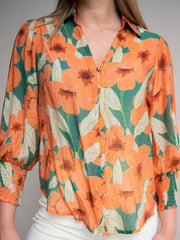 Tangerine Floral Blouse