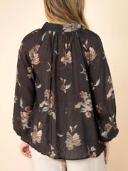 Scratch Floral Blouse- Chocolate