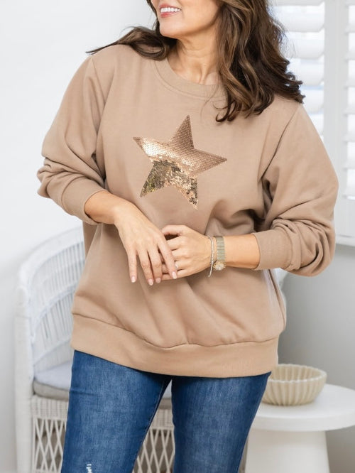 Star Sequin Sweat- Beige