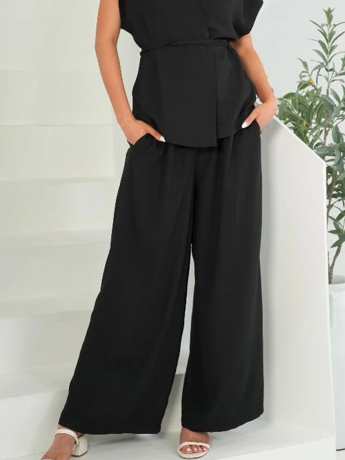 Poly Crepe Dressy Pants- Black