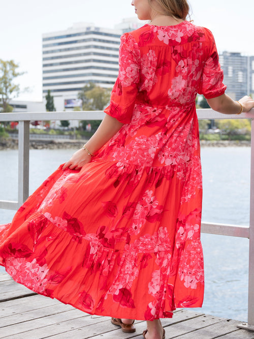 Selma Hydrangea Dress- Red