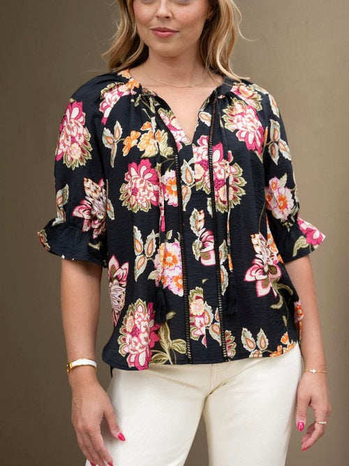 Sophie Floral Blouse- Black