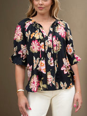 Sophie Floral Blouse- Black