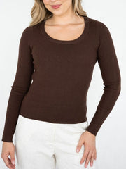 Rib Scoop Neck Jumper- Chocolate