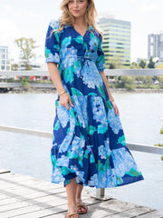 Selma Hydrangea Dress- Navy