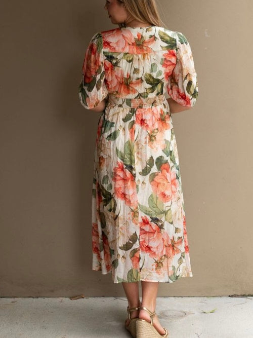 Peony Floral Button Midi Dress