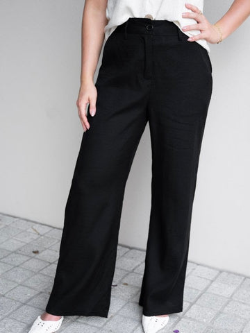 Pleated Wide Leg Pants- Black