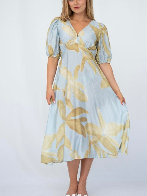 Phoebe Kivari Neck Dress- Blue