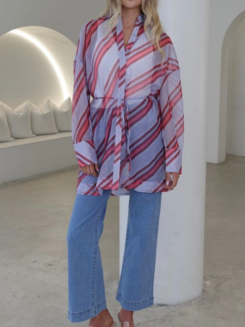 Organza Bias Stripe Shirt