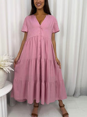 Fleur Linen Dress- Pink