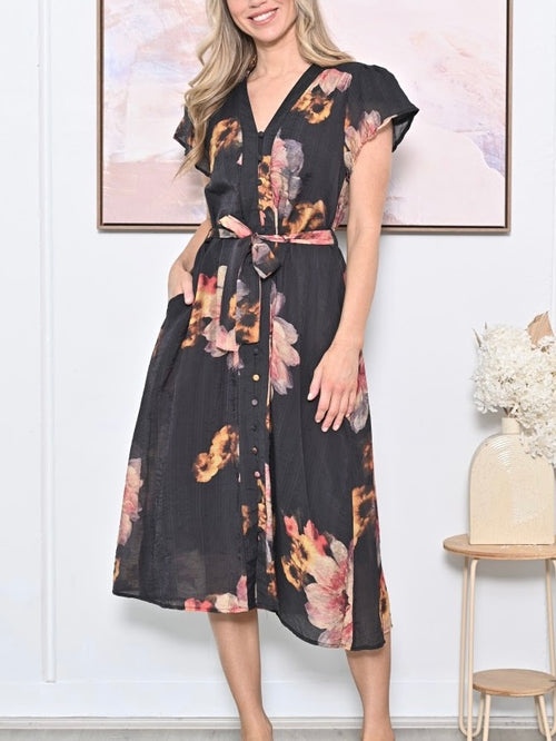 Dahlia Dress- Dark Navy Floral