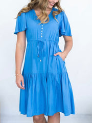 Selma Plain Short Dress- Blue