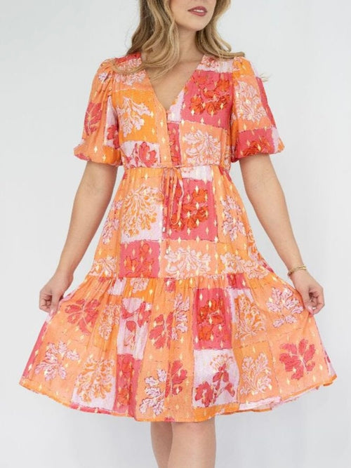 Selma Patchwork Short Dress- Pink