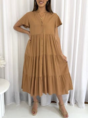 Fleur Linen Dress- Tan