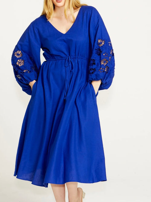 Our Love Embroidered Dress- Cobalt
