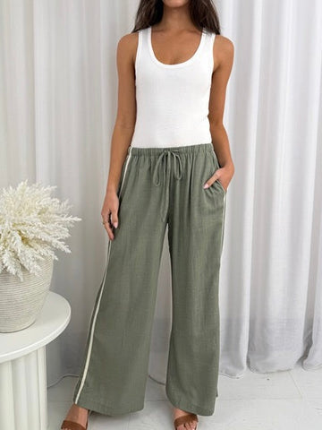 Italian Linen Drawstring Pants- Black