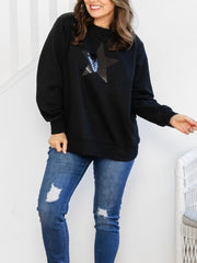 Star Sequin Sweat- Black