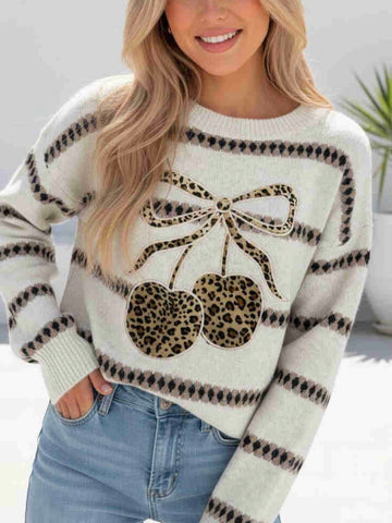 Thea Stripe Knit-Beige/Choc