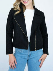 Suede Biker Jacket- Black