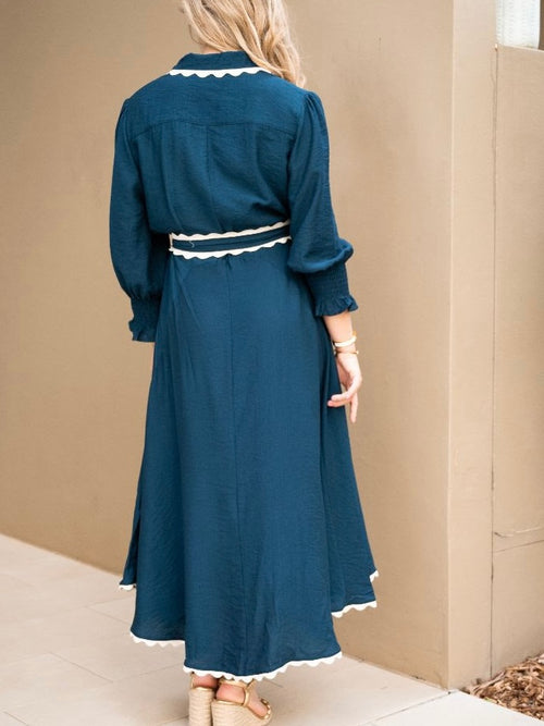 Godet Lace Trim Dress - Teal