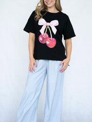 Cherry Ribbon Tee- Black