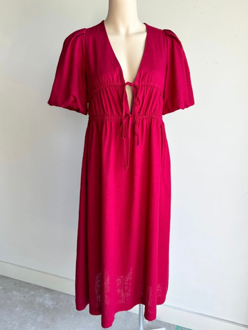 Billie Tie Midi Dress- Cherry Red