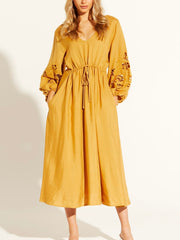 Our Love Embroidered Dress- Tobacco