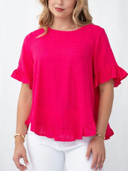 Cara Linen Top- Fuschia