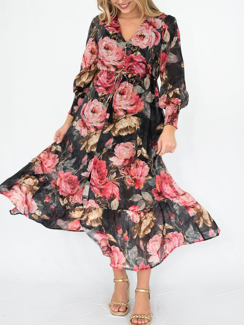 Rose Garden Selma Maxi Dress- Black