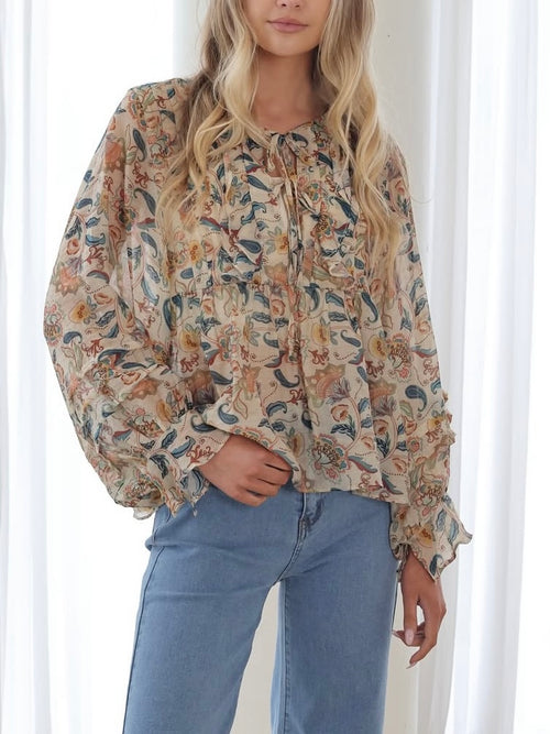 Vintage Floral Ruffle Blouse