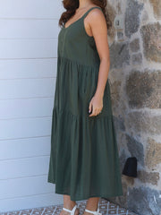 Bailey Linen Dress- Forest Green