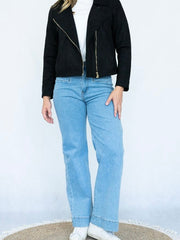 Suede Biker Jacket- Black