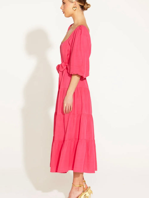 One & Only Tiered Midi Dress- Hot Pink