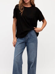 Leopard Trim Tuck Tee- Black
